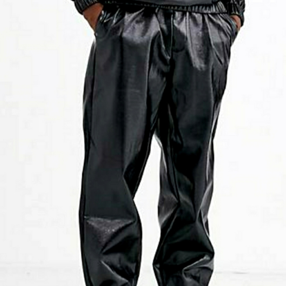 ASOS tapered sweat pants in leather look.